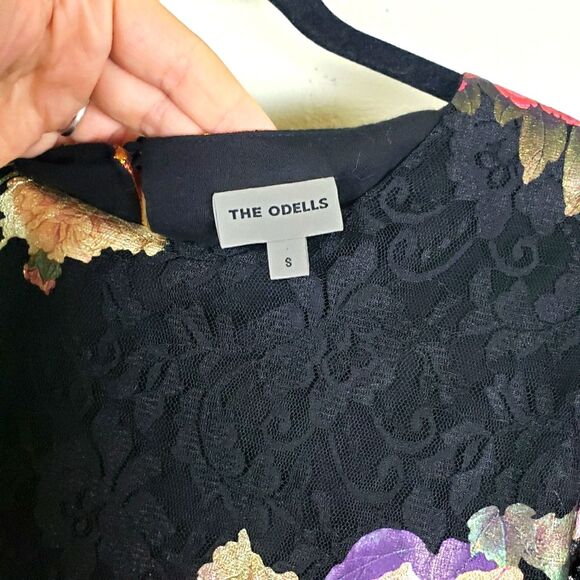 Womens Anthropologie The Odells Maya Black Lace Foil Flower Floral Mini Dress Sm - Picture 12 of 14